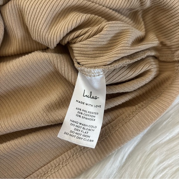 Lulus Ribbed Tan Wrap Top Size Small - Picture 5 of 5